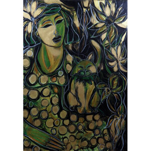 Golden green lady with a Cat